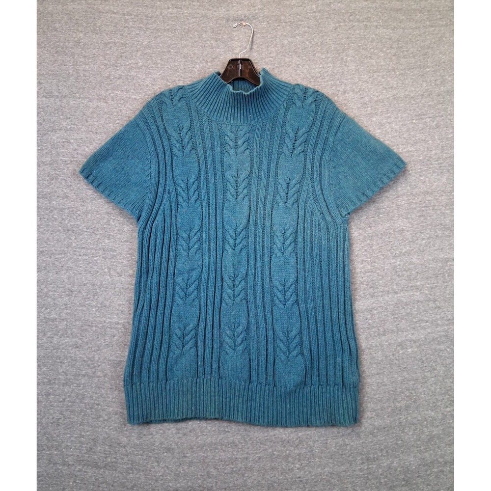 Gap Womens Sweater M Blue Cable Knit Lambswool Coastal Fisherman Elevated Basic